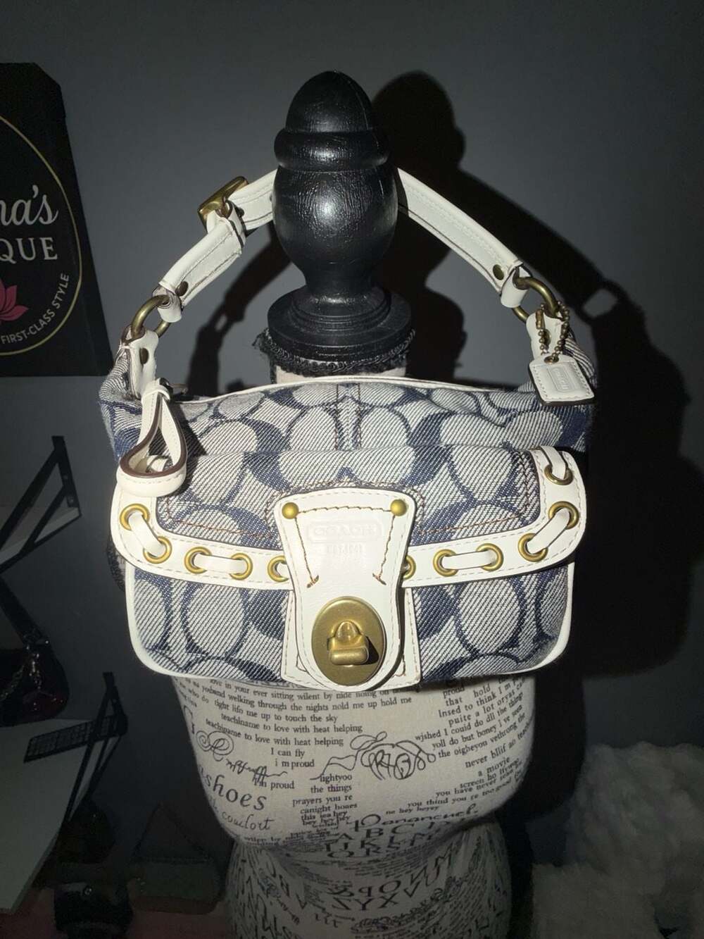 Vintage Coach Signature Denim and White Leather 40315 Mini Legacy Shoulder Bag